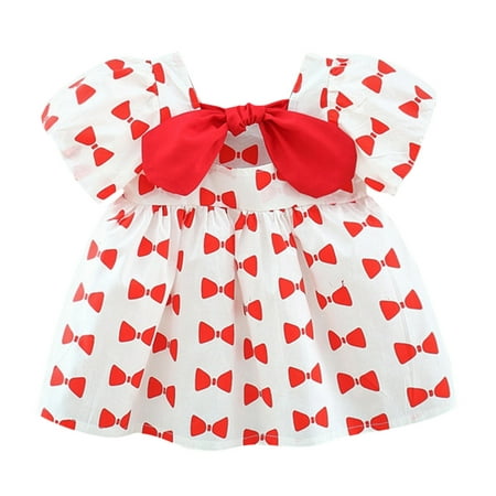 

Rovga Toddler Baby Girls Dress Summer Bohemia Ruffle Bowknot Short Puff Sleeve Casual A Line Backless Dresses Party Clothes Soft Beautiful Dress