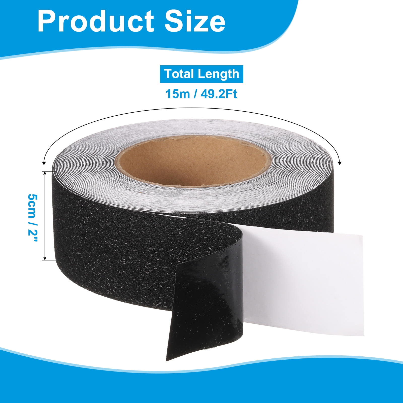 Rubber Grip Tape, 2" x 49.2 Ft Non-Slip Tape Broken Stone Textured Adhesive Grip Tape for Outdoor/Indoor Steps (Black)