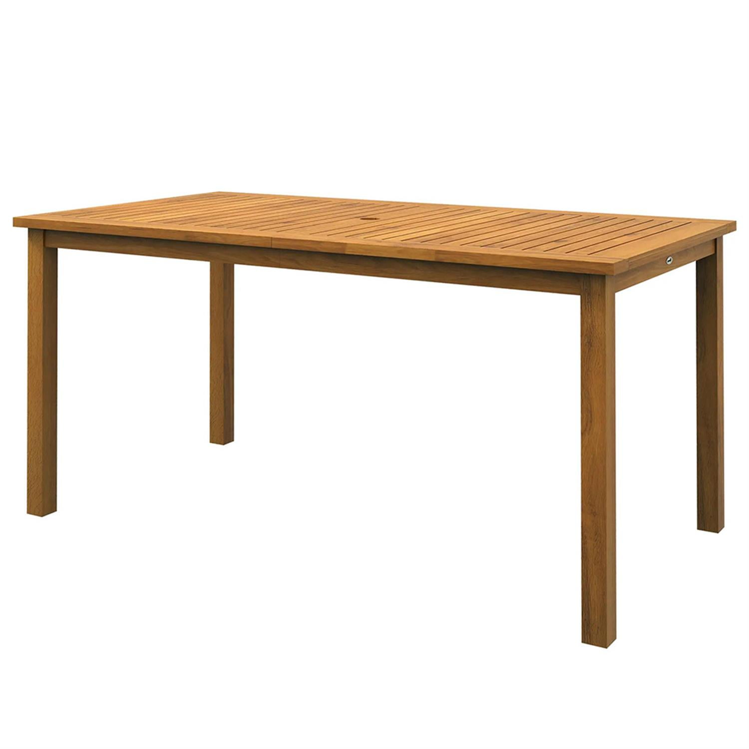 Demi Bonn 6 People Outdoor Dining Tables with Umbrella Hole, Acacia Wood Rectangle Patio Table, Garden Dining Table for Backyard, Lawn, Porch, Brown