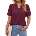 thumbnail image 3 of Fantaslook V Neck Henley Blouses for Women Dressy Casual Tops Summer Short Sleeve Shirts Fashion Clothes, 3 of 8