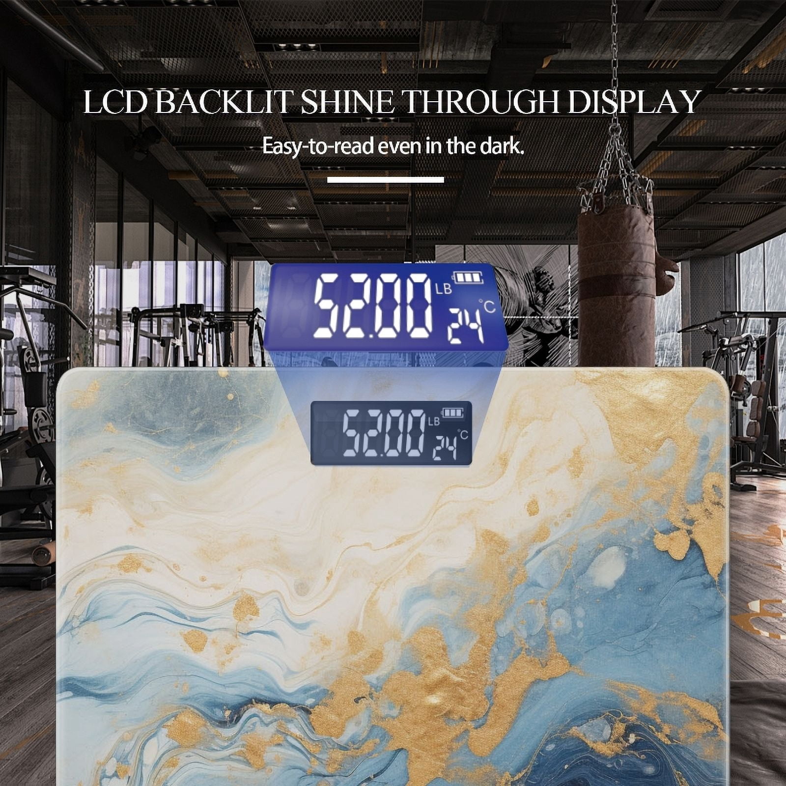 High Precision Body Weight Scale Smart Bathroom Scales with Large LCD Display(400lbs),Decorative for Bedroom-Abstract Blue And Gold Marble