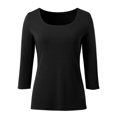 thumbnail image 4 of Bibifish Womens T-Shirts Ribbed Knit Slim Fit 3/4 Sleeve T Shirts Lightweight Stretch Crewneck Tees Basic Solid Color Trendy Ladies Tops, 4 of 5