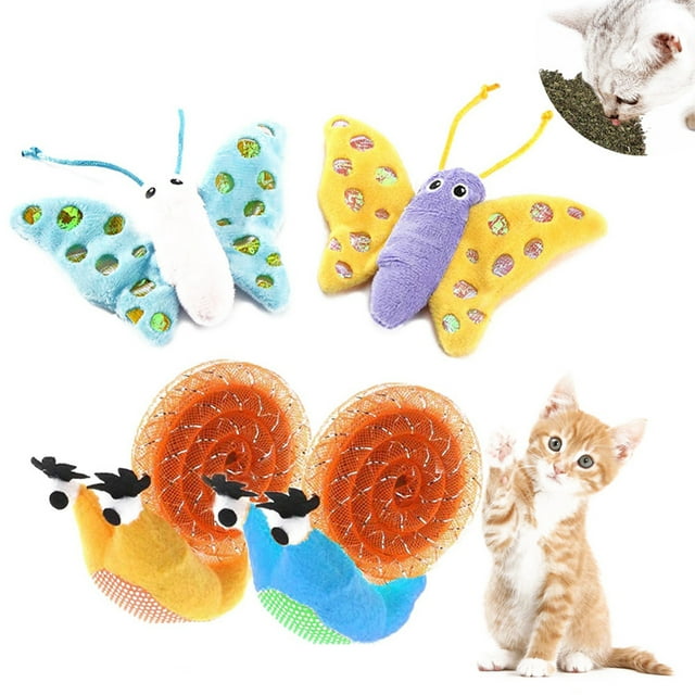 Ensemble de 4 Jouets Interactifs pour Chat avec Herbe à Chat, Jouet en Peluche avec Escargot Papillon
