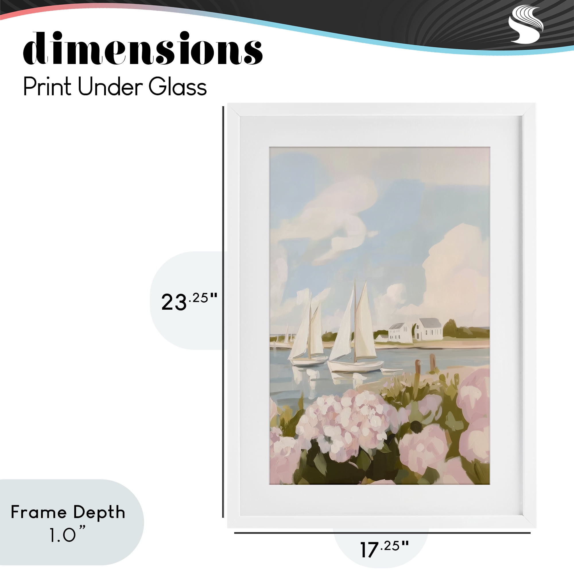 Stupell Industries Pink Hydrangeas with Sailboats White Framed Print Under Glass, design by Sisi and Seb