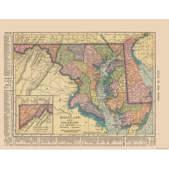Historic State Map - Maryland Delaware - Hammond 1910 - 29.72 x 23 - Vintage Wall Art