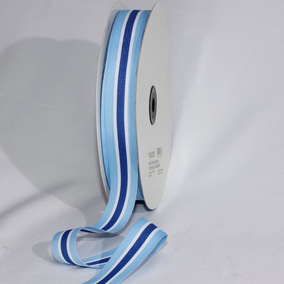 The Ribbon People Blue and White Striped Woven Grosgrain Craft Ribbon 1" x 55 Yards