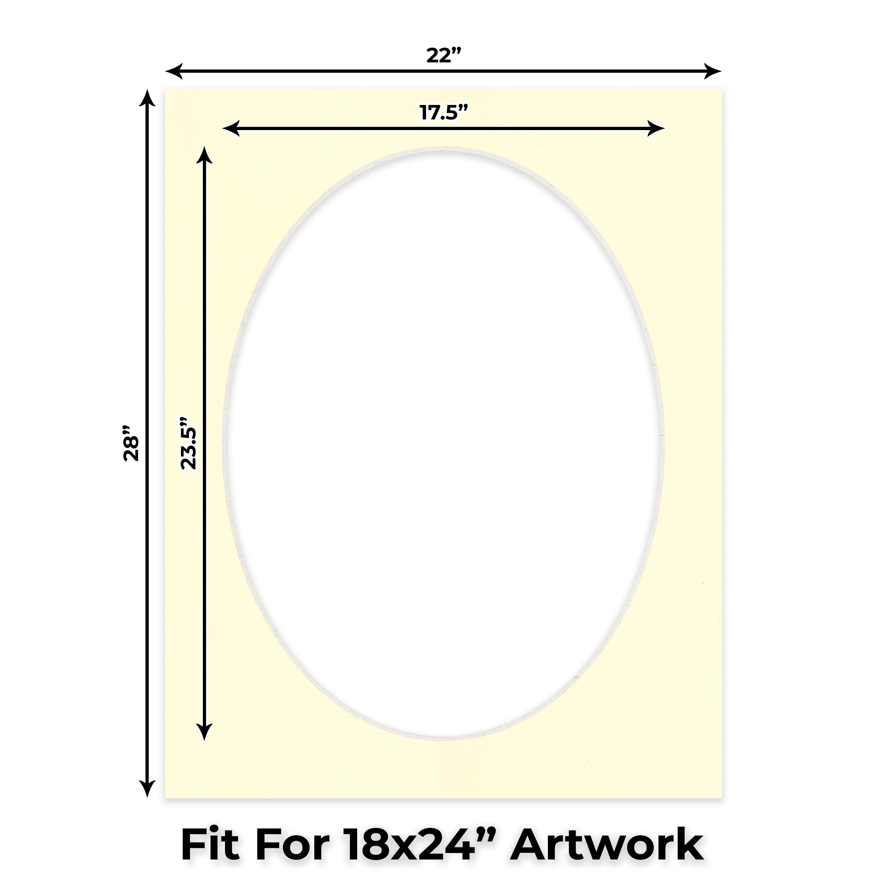Off White Picture Frame Mat for 22x28 Frames - Oval Opening for 18x24 Photos - 25 Mats