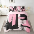 thumbnail image 2 of Manfei Abstract Geometric Graffiti 7 Pieces Bedding Comforter Set,Retro Splash Ink Full Bedding Set,Pink Black Stripes Fitted Sheet Flat Sheet For Girls Kids,Ultra Soft Home Decor Reversible, 2 of 8