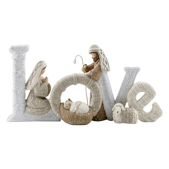 Shangren Nativity Set Elegant Profile Resin with Lamb Xmas Figures for Home Desktop Decor Love White