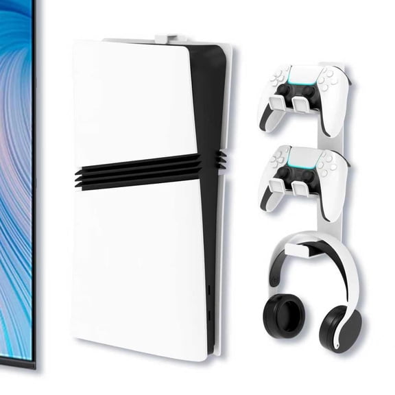 Wall Mount for PS5/PS5 Slim/PS5 Pro Console-, Heavy-Duty Steel Bracket for PS5 Models(Digital and Disc),Sturdy and Not Fall Off, 1Controller Headphone Holder,White