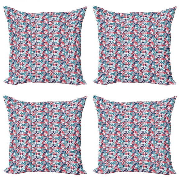 Abstract Geometry Throw Pillow Cushion Case Pack of 4, Colorful Arrangement of Ethnic Quatrefoil Moroccan Inspirations Pattern, Modern Accent Double-Sided Print, 4 Sizes, Multicolor, by Ambesonne
