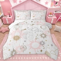 Homewish Cartoon Tribal Moon Bedding Comforter Set for Teens, Constellation Stars Sun Twin Comforter Sets, Hippie Bohemian Style Reversible Bedding Set, Luxury Bedroom Decor, 2 Pieces