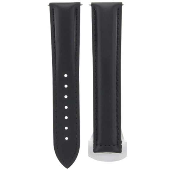 20MM LEATHER STRAP WATCH BAND DEPLOYMENT CLASP, Black, Silver Clasp, Compatible With OMEGA SEAMASTER PLANET BLACK