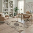 thumbnail image 2 of ODIKA Throw Tan Vintage Distressed Faded Boho Scroll Border Entryway Pet Friendly & Kids Safe Play for Playroom, Bedroom, Reading Nook, 2 of 7