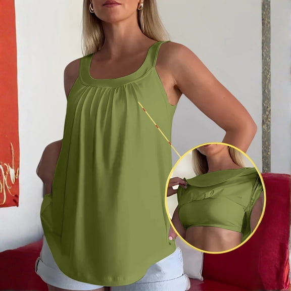Women's Tank Tops with Built in Bra Womens Clothes Basic Tee Camisole Tops Halter Tops Sleeveless Tops Sports Yoga Shirts Padded Casual Loose Fitted Tank Tops Tunic Tops Shelf Bra Tank Army Green