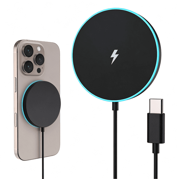 Peidali Magnetic Wireless Charger 15W Fast Charging Pad with 1M Cable Compatible with iPhone and AirPods Black
