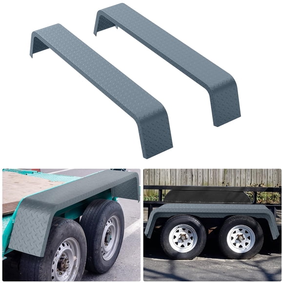 72-7/8" x 10-1/4" Heavy Duty Trailer Fenders (2-Pack, Black) - 14-Gauge Diamond Plate Steel Tandem Axle Mud Guards for 13"-15" Tires - Fits Utility/Cargo/Boat Trailers