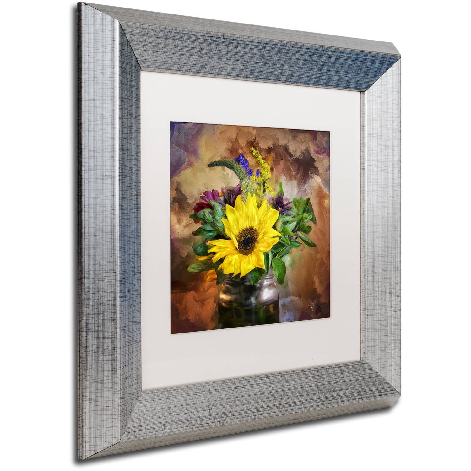 Trademark Fine Art "A Jar of Wildflowers" Canvas Art by Lois Bryan White Matte, Silver Frame
