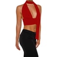 thumbnail image 2 of Canis Ruched Halterneck Tops for Women with Bandage Backless Design, 2 of 9