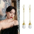 thumbnail image 4 of Yesbay 1 Pair Faux Pearl Hook Earrings Vintage Elegant Luxury Temperament Golden Short Long Tassel Women Dangling Drop Earrings Jewelry Accessories, 4 of 7