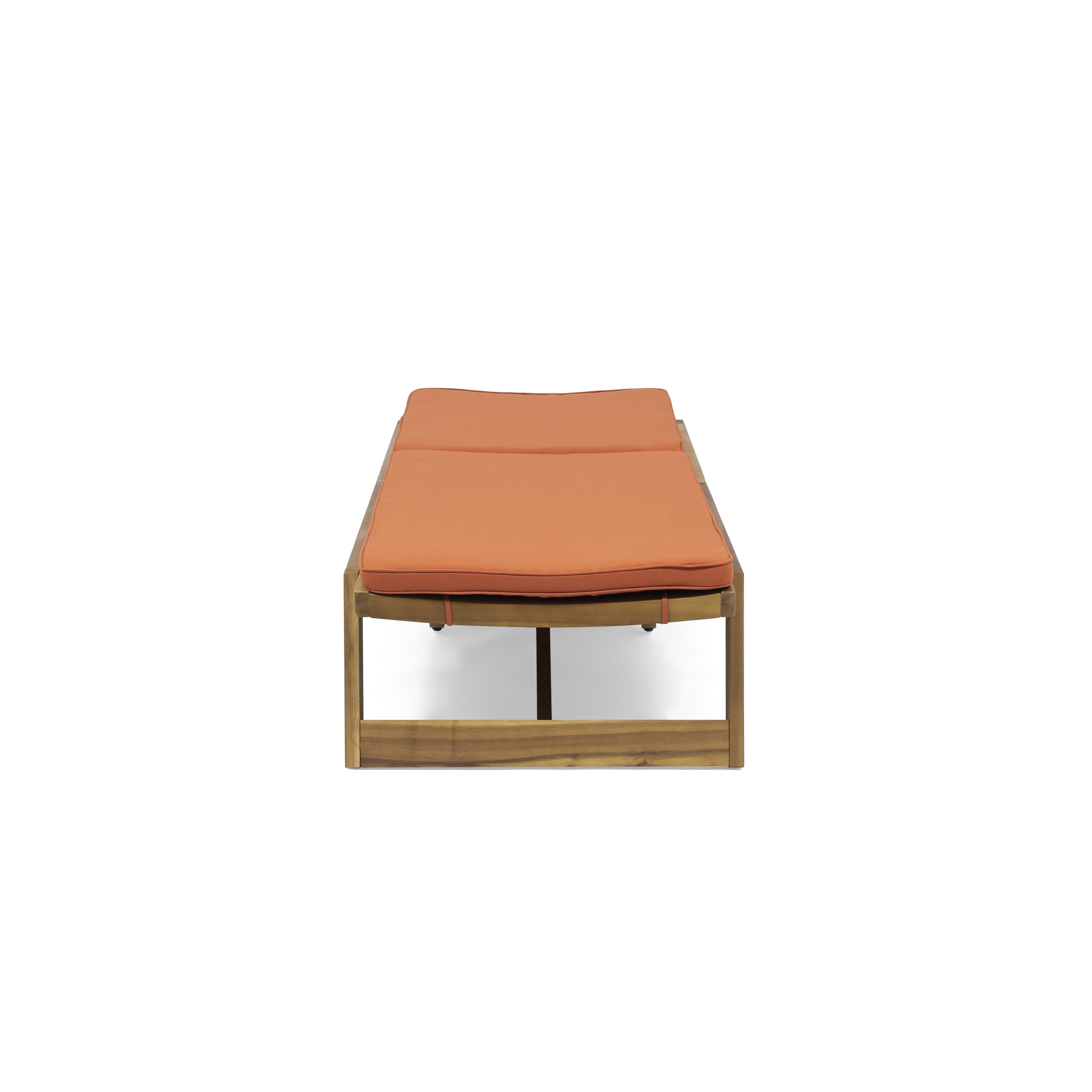 Cullen Outdoor Acacia Wood Chaise Lounge and Cushion Set, Teak and Rust Orange