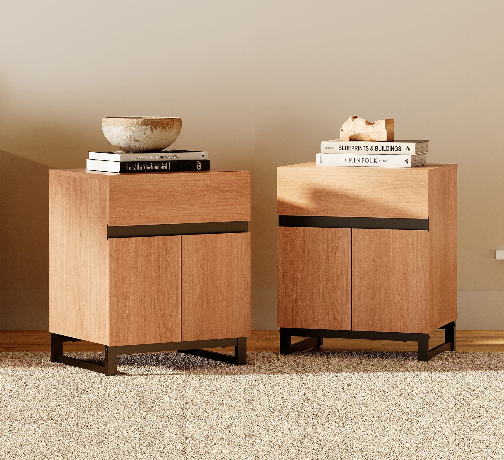 WAMPAT 4-Piece Dresser & Nightstand Set, 94.5 Inch 6-Drawer Dresser & 2 Nightstands with Drawer & Cabinet, Bedroom Furniture Collection