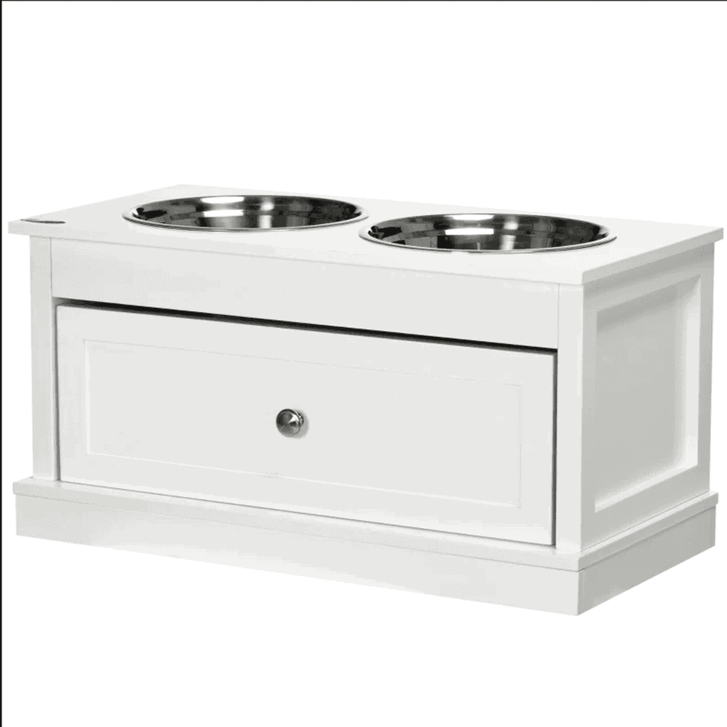 resenkos Elevated Dog Bowl Stand with Storage, Large Pet Feeding Station, 11L Capacity, Raised Dog Bowl for Indoor Pet Feeding, White