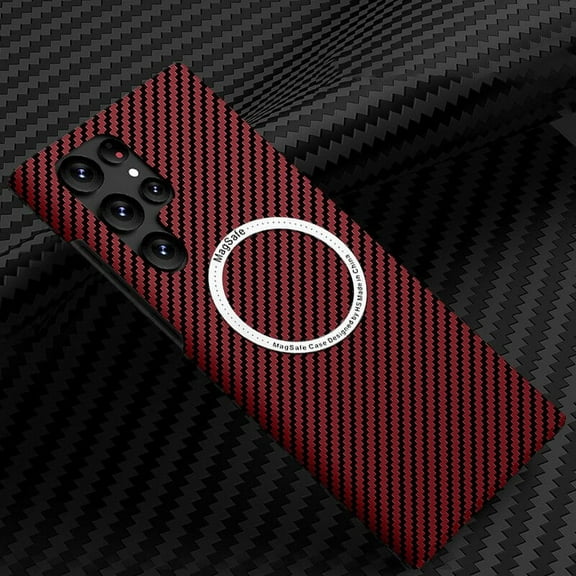 Carbon Fiber Magnetic Case Compatible with Samsung Galaxy S22 Ultra Full Protective Ultra Slim Case Compatible with MagSafe-Red
