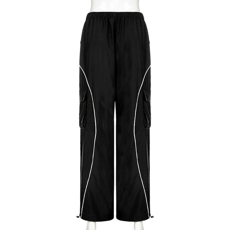 Clearance in Black and Friday Hanas Women Loose Cargo Pants Hip Hop Sports  Pants Drawstring Loose Wide Leg Casual Pants (Purple, M) 