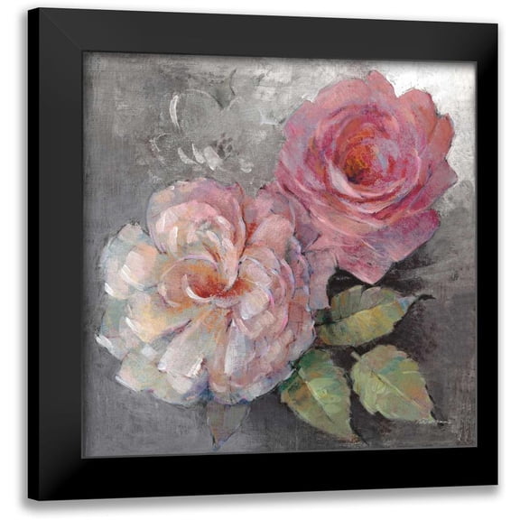 McGowan, Peter 12x12 Black Modern Framed Museum Art Print Titled - Roses on Gray I Crop