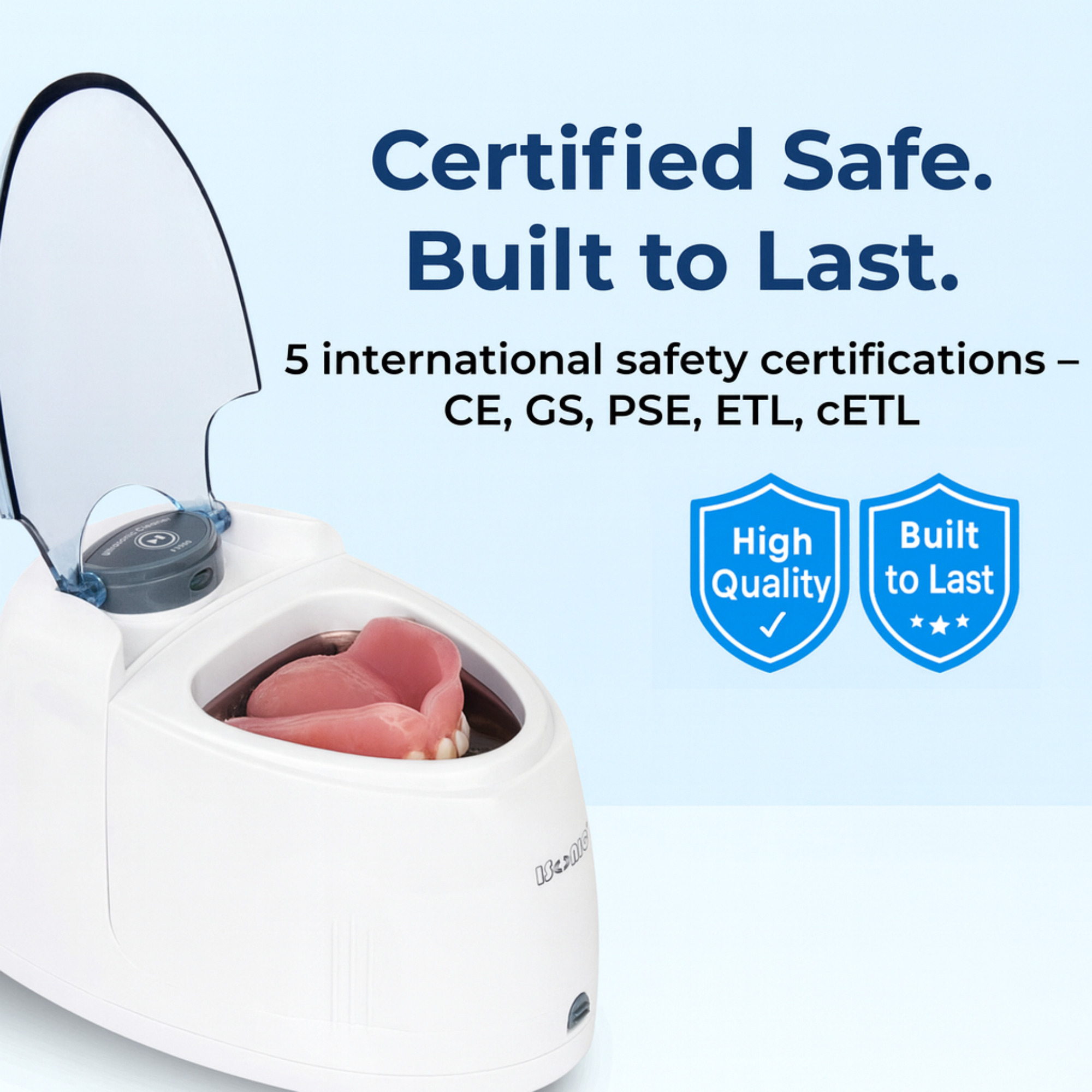 iSonic F3900 Ultrasonic Denture and Retainer Cleaner, 42 Khz, Stainless Steel Tank, 0.2 L, White