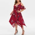 thumbnail image 4 of IROINNID Deals Cocktail Dress for Women Wedding Guest Plus Size Floral Printed Short Sleeve V-Neck Cold Shoulder Sling Dresses Cocktail Dress,Red, 4 of 8