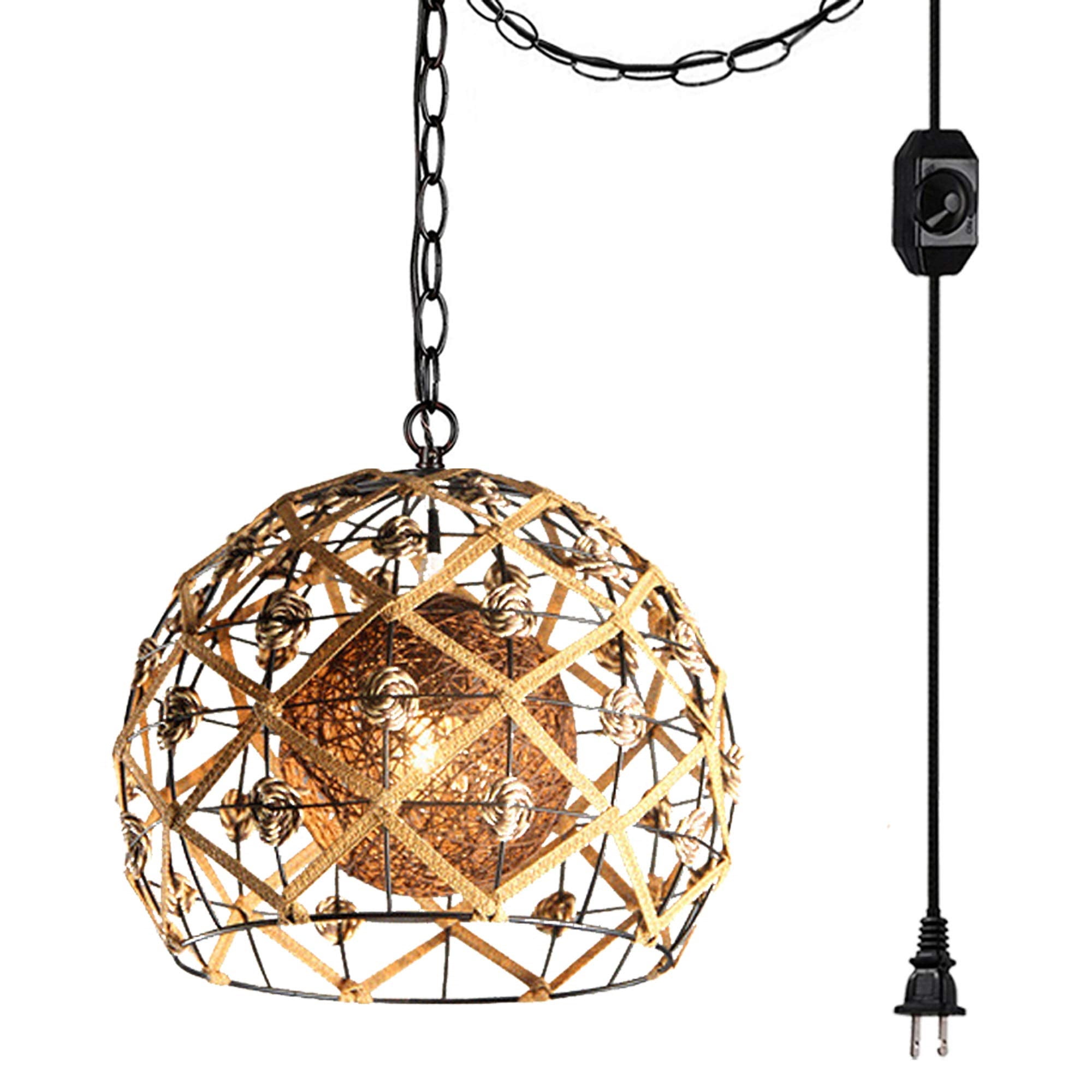 FSLiving Swag Lights with Plug in Cord and Chain Twine Natural Rattan