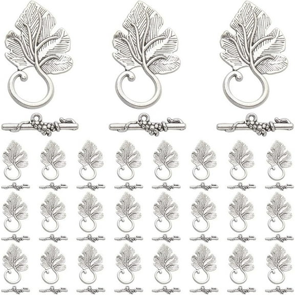 1 Box 30 Sets Leaf Toggle Clasp Antique Silver Toggle Clasps Alloy OT Bar Connectors Metal Vintage Grape Leaves Clasp Findings for Jewelry Making Clasps Supplies DIY Crafts Necklace Bracelet DIY