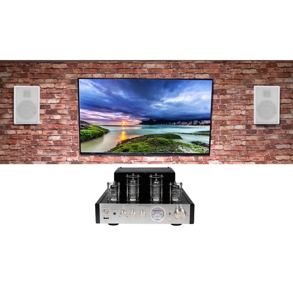 Rockville BluTube Tube Amplifier/Home Theater Receiver 2) Wall Speakers in White