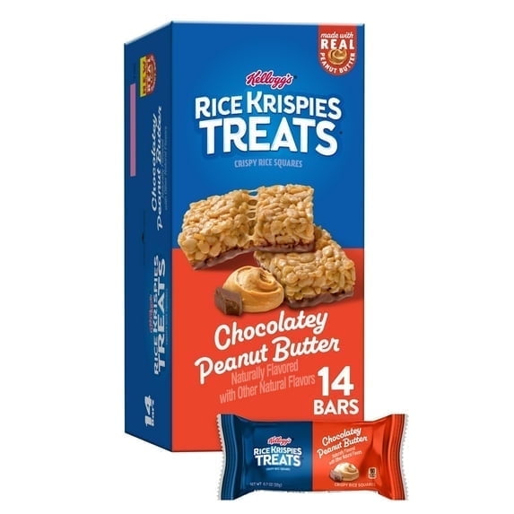 (2 pack) Rice Krispies Treats Chocolatey Peanut Butter Chewy Crispy Rice Squares, Kids Snacks, 9.8 oz.