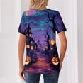 thumbnail image 6 of Domuza Halloween Shirts for Women Casual V Neck Short Sleeve Holiday Henley T Shirt Fall Spooky Novelty Print Retro Button Up Blouse-F XL, 6 of 6
