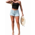 thumbnail image 3 of Women'S Stretchy Cotton Denim Shorts, Mid Rise with Ripped Details and Frayed Hem S, 3 of 7