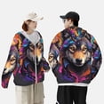 thumbnail image 4 of Fotbe Colorful Wolf Head Chaqueta con Protección Solar UPF 50+ para Hombre y Mujer, Camisa con Capucha y Bolsillos-3X-Large, 4 of 7