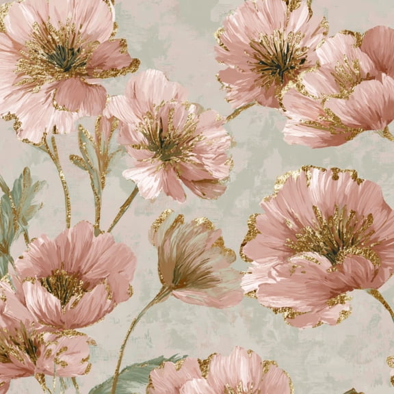 Peel and Stick Wallpaper Pink Floral Botanical Gold Accents Soft Pastel Wall Mural 17.7in x 9.8ft Self Adhesive Removable Wall Paper Renter Friendly Wallpaper for Bedroom Nursery Living Room