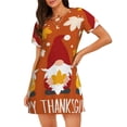 thumbnail image 1 of Balery Happy Thanksgiving Three Gnomes Camisón de manga corta con cuello redondo para mujer, cómodo y elegante., 1 of 6