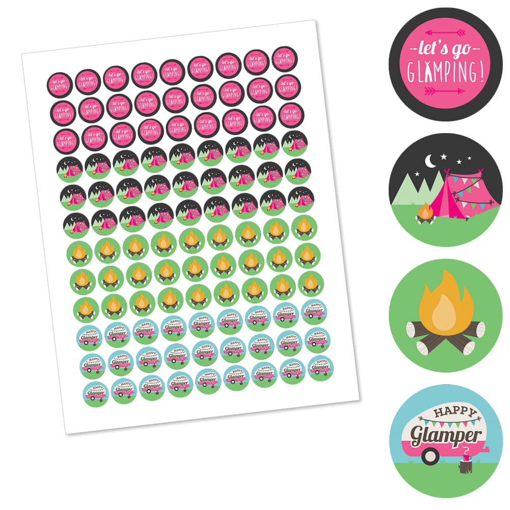 108 Glamping Birthday Stickers Labels Party Kisses Candy Party Favors Camp Girl
