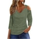 thumbnail image 3 of Camisetas para mujer,Blusa informal de poliéster con hombros descubiertos para mujer, cuello en V y mangas 3/4, tejido ligero y transpirable, para uso diario, sopatenor, 3 of 8