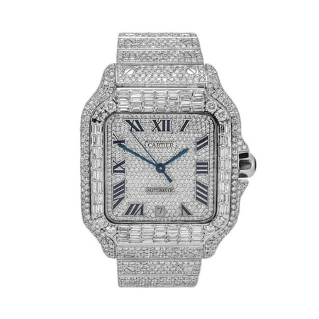 Cartier Santos Large 40MM 4072 Iced Out Pave Diamond Stainless Steel Watch