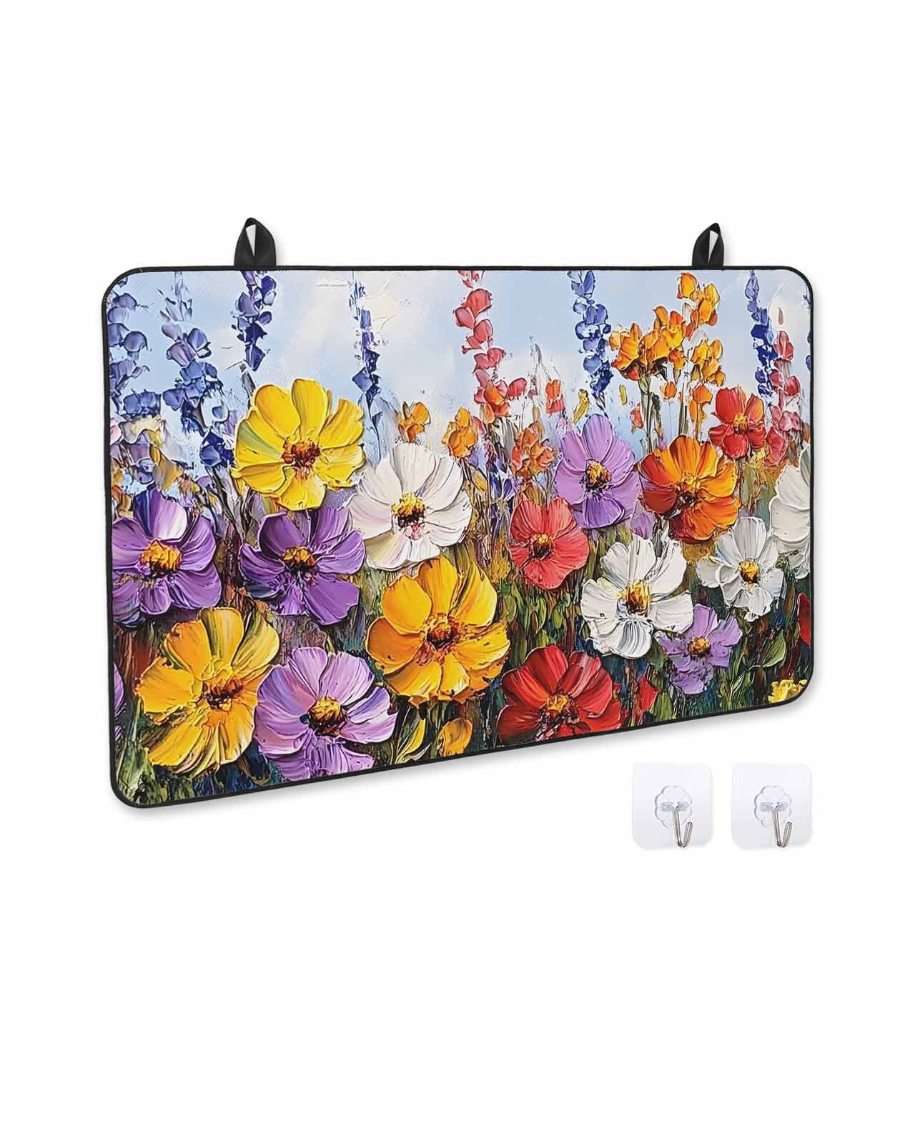 nqOlkjepod Large Induction Cooktop Protector Mat 36"x21", Vintage Wildflowers Stove Top Covers for Electric Stove, Rustic Oil Painted Abstract Botanical Stove Burner Cover Mats Stove Cover