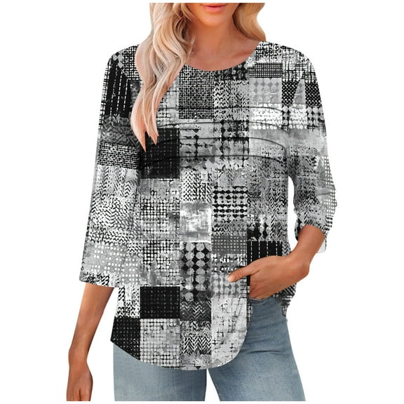 Jsaierl 3/4 Sleeve Tops for Women Summer Crew Neck Shirts Trendy Graphic Petite Blouses Soft Cotton T-shirts Top S-2XL
