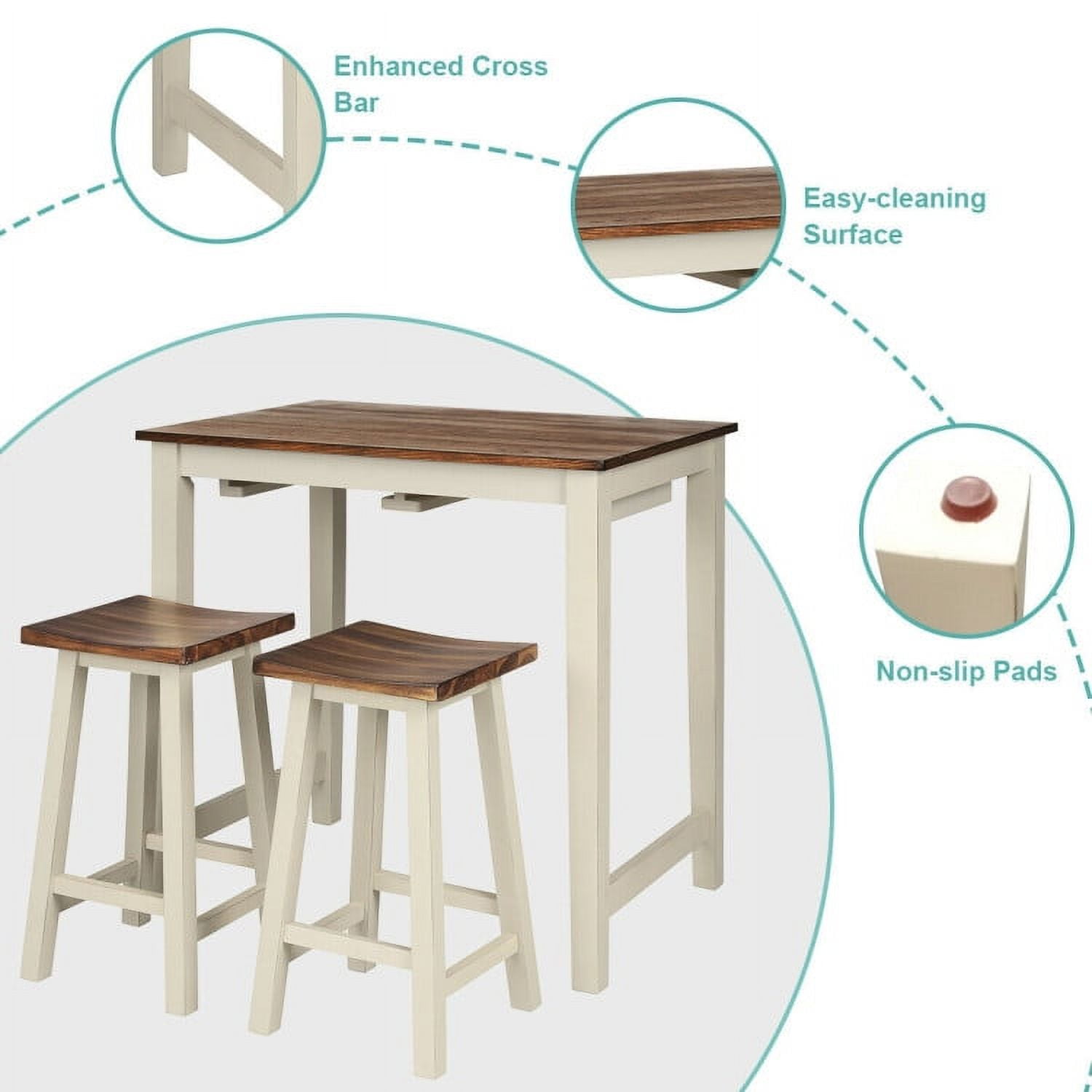 Finihen Dining Set, Dining Table Set, Counter Height Pub Table with 2 Saddle Bar Stools, for Home, Restaurant, Brown