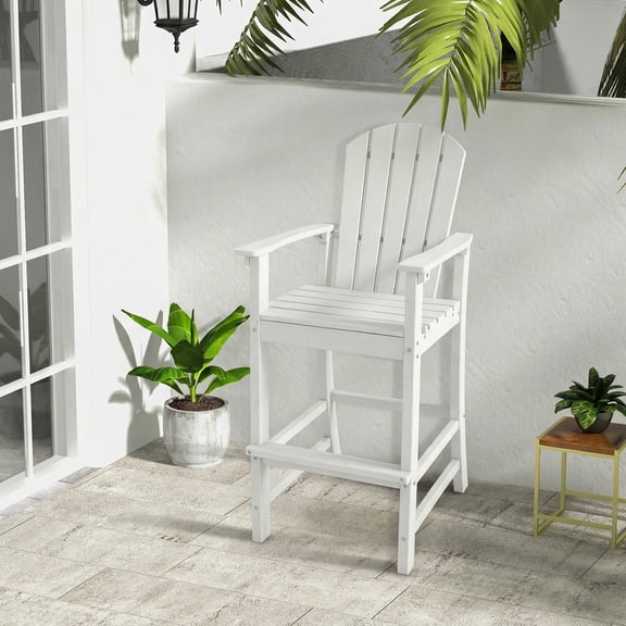 ELLEGNT HDPE Bar Stool 30" – Outdoor Height Chair with Armrests and Footrest, All-Weather White for Patio