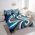 thumbnail image 3 of Homewish Blue Gray Black 7pcs Bedding Comforter Set,Wave Stripes Print Queen Bedding Sets,Abstract Geometric Aesthetic Queen Sheet Sets For Kids,Microfiber Bedroom Decor Reversible, 3 of 8