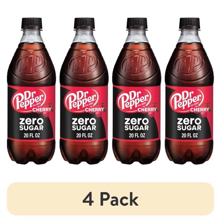 (4 pack) Dr Pepper Zero Sugar Cherry Cola Soda Pop, 20 fl oz, Bottle